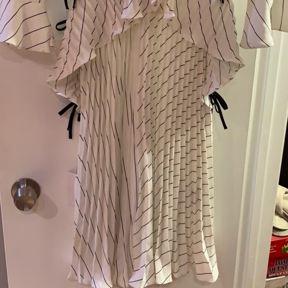 Self-Portrait White and Black Striped Midi Dress - Picture 3 of 6